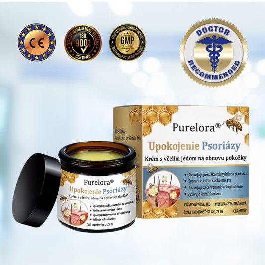 Dnes až so zľavou 70 %! 🔥 Purelora® PsoriaSoothe regeneračný krém s včelím jedom pre starostlivosť o pokožku